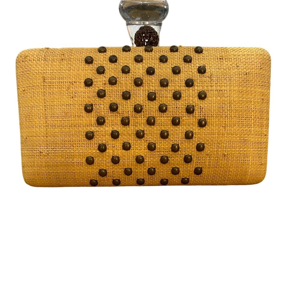 Flora Bella Straw Clutch Evening Bag Studded‎ Embellished Beaded Closure Accent